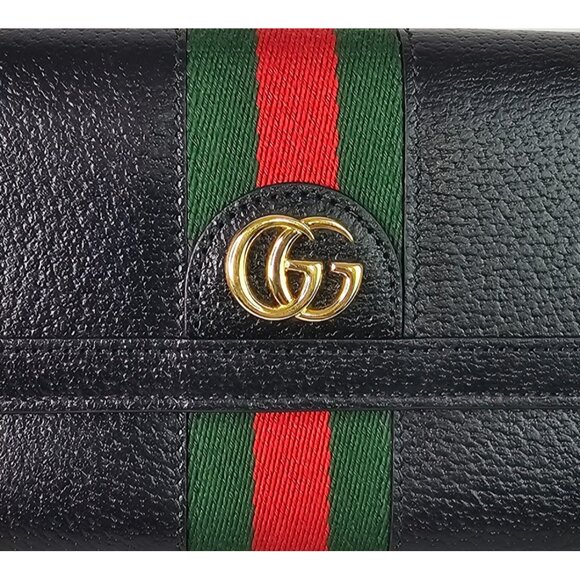 GUCCI Calfskin Web Ophidia Continental Wallet Black Striped Flap Leather GG Bag - Picture 8 of 16